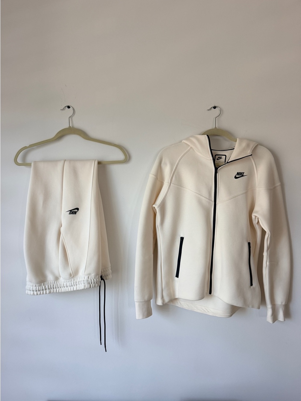 Nike Women's Tech Cream Zip-Up Hoodie & Joggers Set with Black Trim